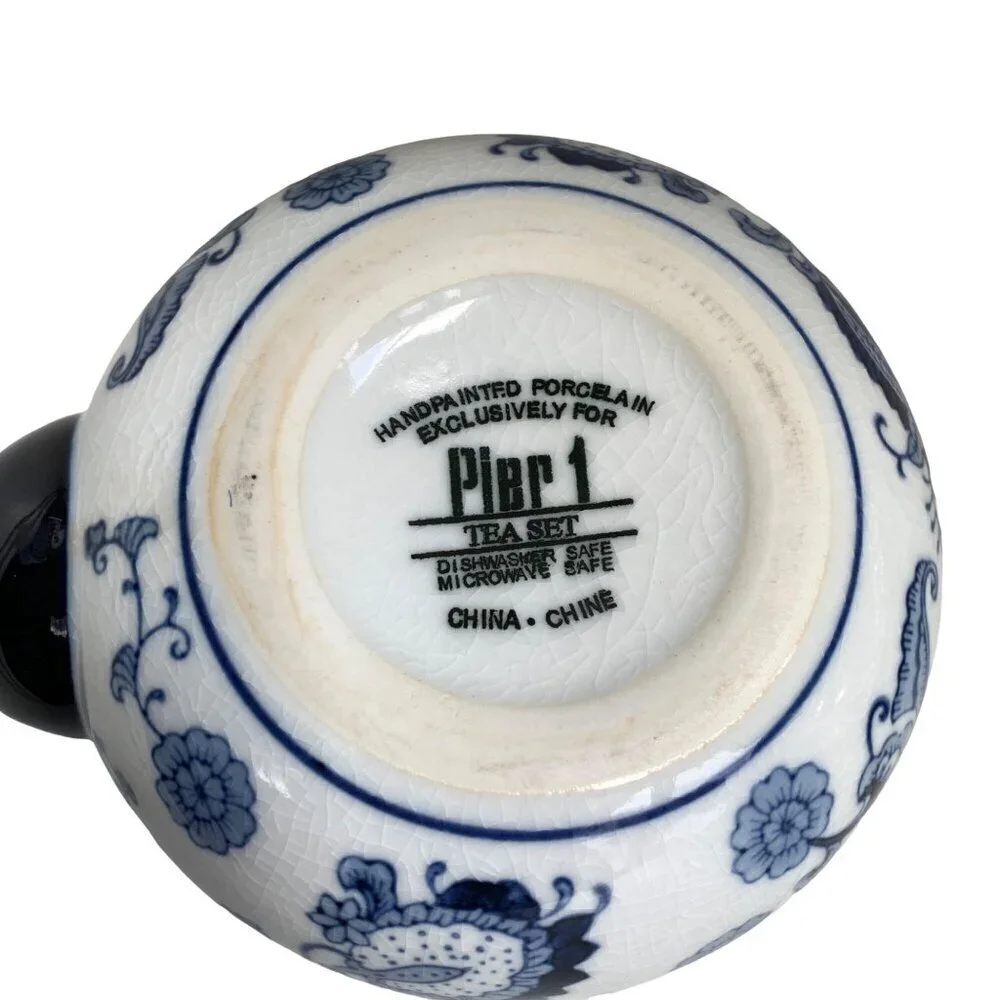 Pier 1 Imports Chinoiserie Blue White Floral Ceramic Teapot